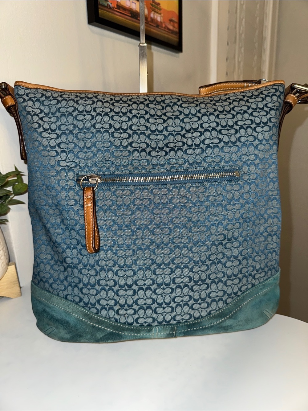Vintage Coach Soho Signature C Shoulder Bag Blue Teal Jacquard Y2K Rare Color - Picture 3 of 12